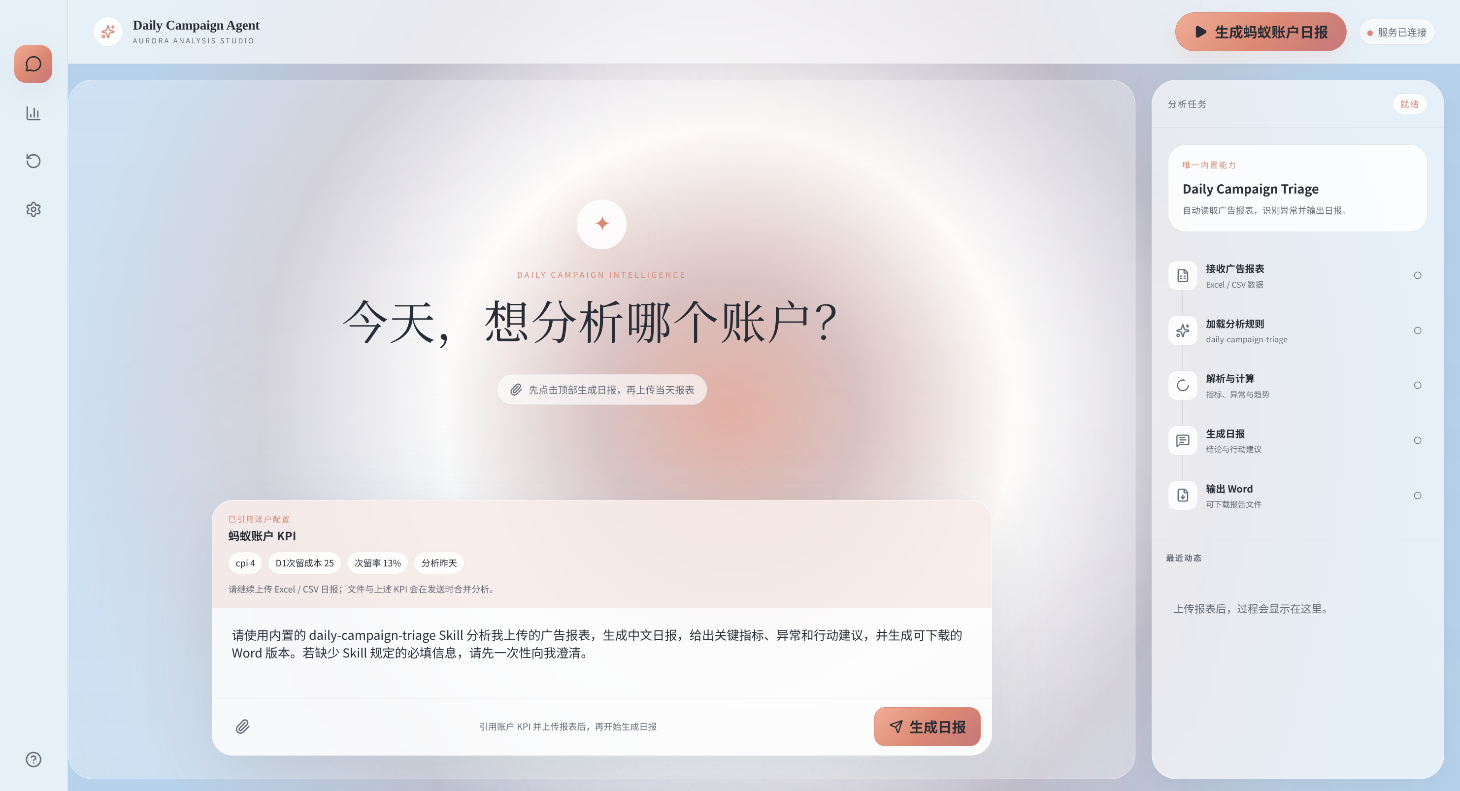 Daily Campaign Agent dashboard